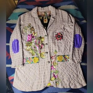 Aratta Silent Journey Floral Blazer Womens Large Sudden Sensation Pink Ash